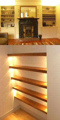 alcove units and floating shelves